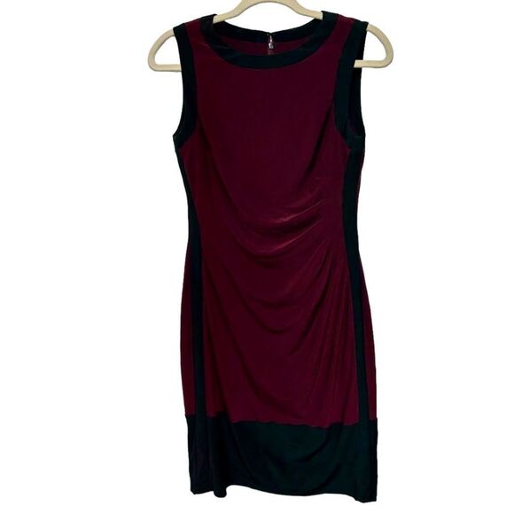 Ralph Lauren Burgundy Maroon Sleeveless Ruched Knee Length Fitted Dress Size 6 - Picture 2 of 9
